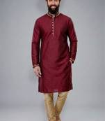 Maroon embroidered dupion silk kurta pyjama