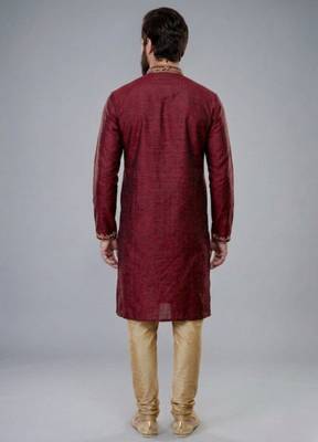 Maroon embroidered dupion silk kurta pyjama 2