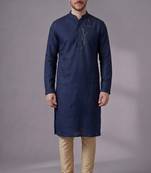 Blue embroidered dupion silk kurta pyjama