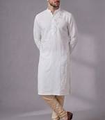 White embroidered dupion silk kurta pyjama