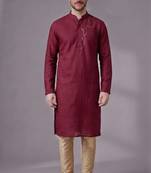 Maroon embroidered dupion silk kurta pyjama