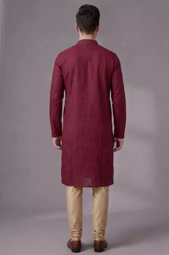 Maroon embroidered dupion silk kurta pyjama