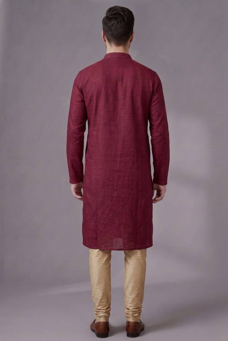 Maroon embroidered dupion silk kurta pyjama