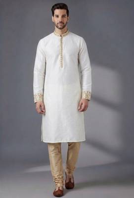 White embroidered dupion silk kurta pyjama 3