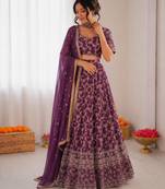 purple jacquard thread sequin lehenga choli set
