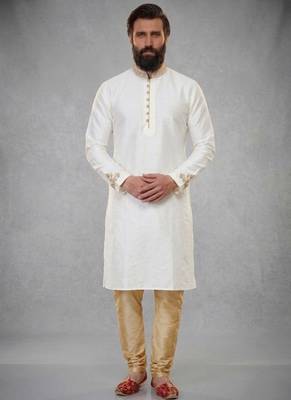 White embroidered dupion silk kurta pyjama 3