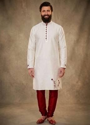 White embroidered dupion silk kurta pyjama 3