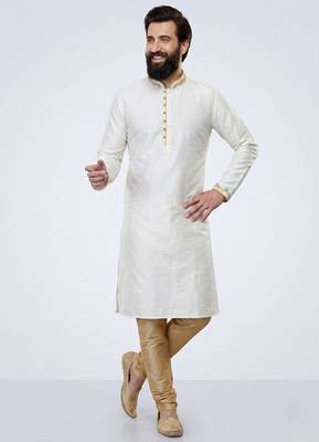 White embroidered dupion silk kurta pyjama 3