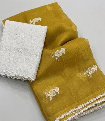 Light Yellow Color Embroidery Work Chiffon Saree 2