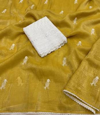 Light Yellow Color Embroidery Work Chiffon Saree 3