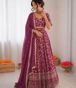 wine jacquard thread sequin lehenga choli set