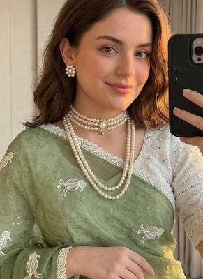 Light Green Color Embroidery Work Chiffon Saree 2