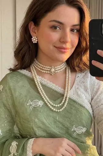 Light Green Color Embroidery Work Chiffon Saree