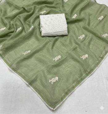 Light Green Color Embroidery Work Chiffon Saree 3