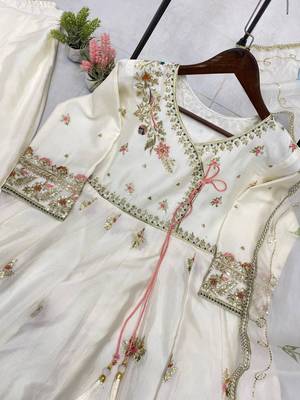 Elegant chinon embroidered gown palazzo set with organza dupatta 3