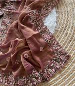 Onion Pink Color Embroidery Sequence Work Silk Saree
