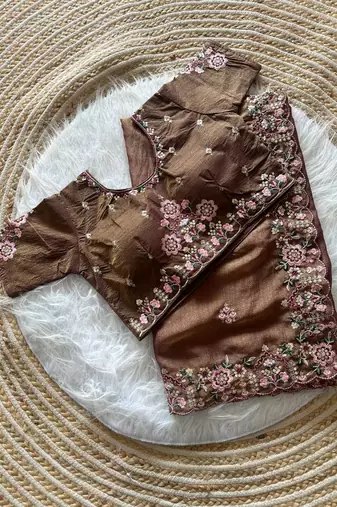 Onion Pink Color Embroidery Sequence Work Silk Saree