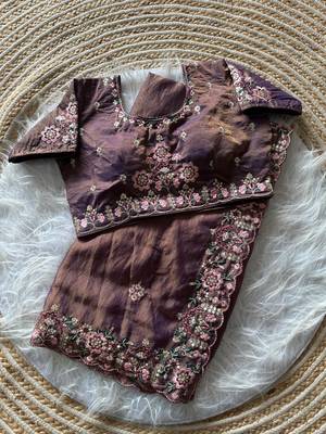 Lavender  Color Embroidery Sequence Work Silk Saree 4