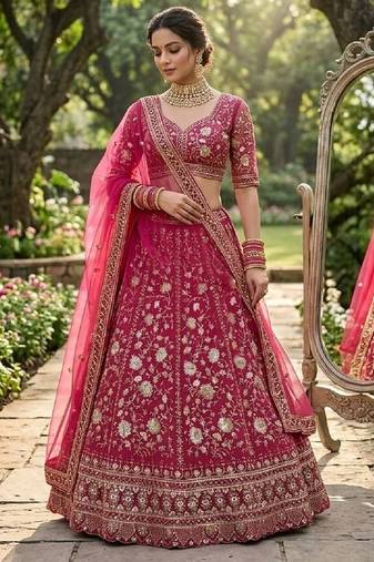 Pink georgette party wear embroidery LEHENGHA CHOLI