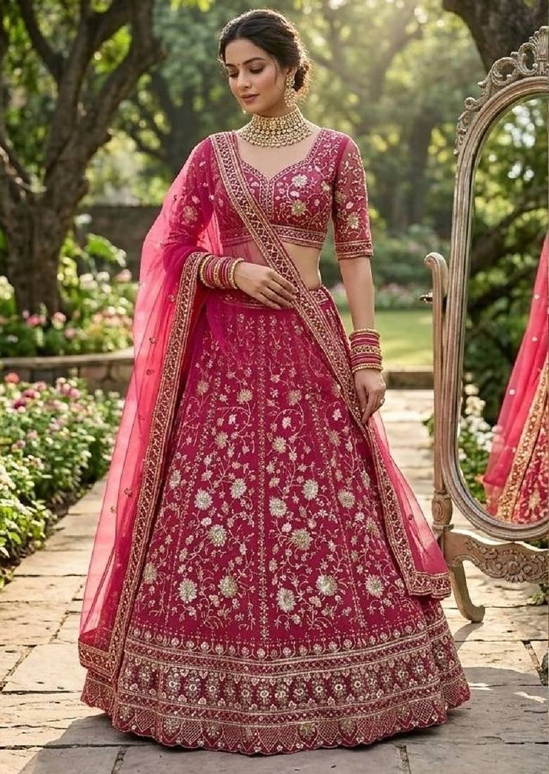 Pink georgette embroidery lehenga CHOLI