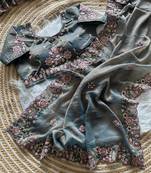 Blue Color Embroidery Sequence Work Silk Saree