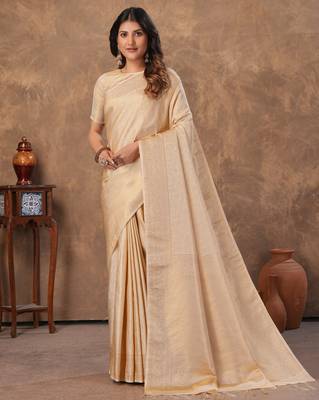 offwhite silk blend floral woven zari design saree with blouse piece 1