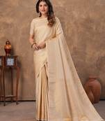 offwhite silk blend floral woven zari design saree with blouse piece