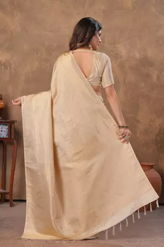 offwhite silk blend floral woven zari design saree with blouse piece