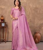 lavender silk blend floral woven zari design saree with blouse piece