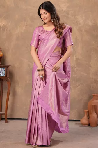 lavender silk blend floral woven zari design saree with blouse piece