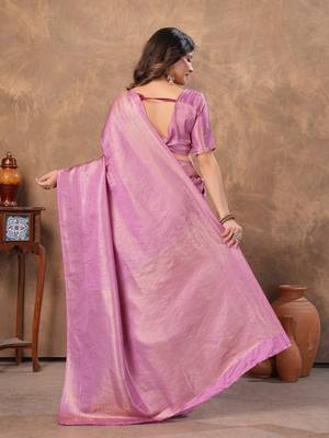lavender silk blend floral woven zari design saree with blouse piece 4