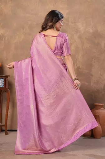lavender silk blend floral woven zari design saree with blouse piece