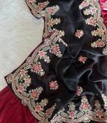 Black Color  golden embroidery Codding dori work with sequins work Silk Saree