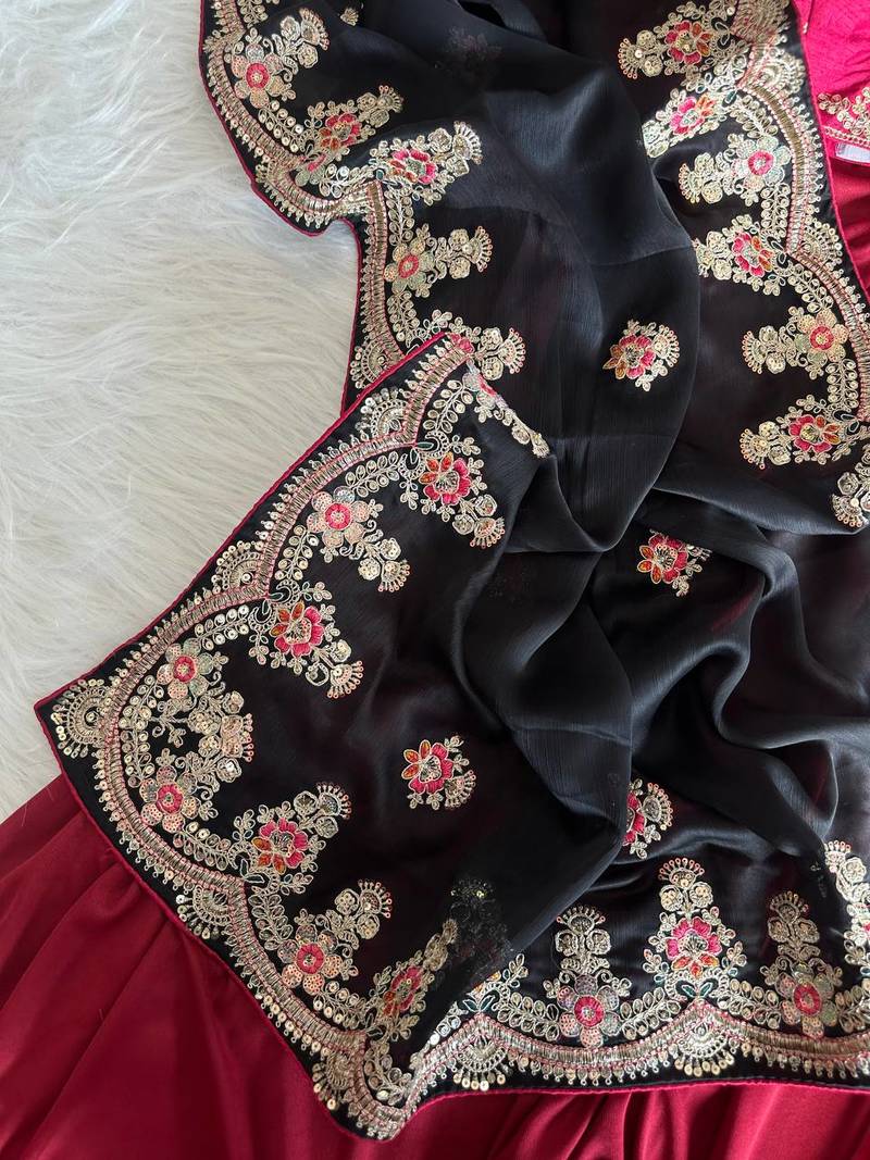 Black Color  golden embroidery Codding dori work with sequins work Silk Saree
