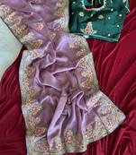 Lavender  Color  golden embroidery Codding dori work with sequins work Silk Saree