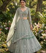 GREEN SOFT NET PARTY WEAR EMBROIDERY LEHNGHA CHOLI