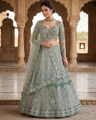 GREEN SOFT EMBROIDERY lehenga CHOLI 2