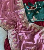 Onion Pink  Color  golden embroidery Codding dori work with sequins work Silk Saree