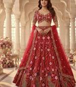 RED SOFT NER PARTY WEAR EMBROIDERY LEHNGHA CHOLI