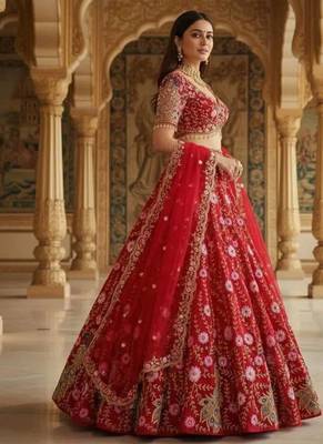 RED SOFT NER EMBROIDERY lehenga CHOLI 2