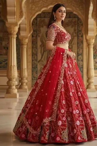RED SOFT NER EMBROIDERY lehenga CHOLI