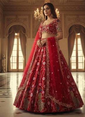 RED SOFT NER EMBROIDERY lehenga CHOLI 3