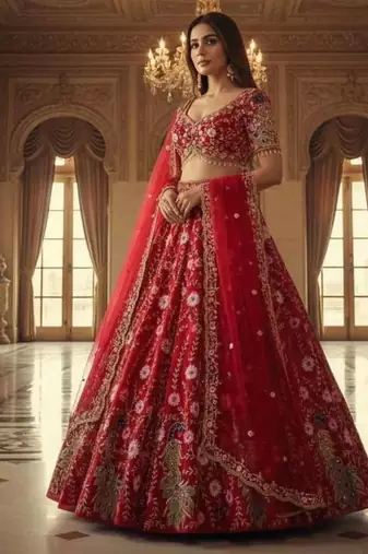RED SOFT NER EMBROIDERY lehenga CHOLI