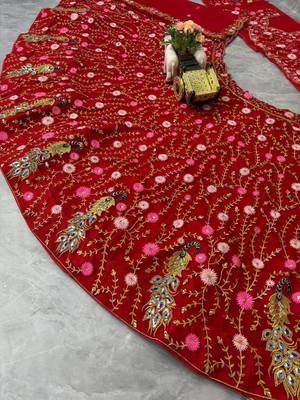 RED SOFT NER EMBROIDERY lehenga CHOLI 4