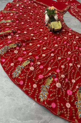 RED SOFT NER EMBROIDERY lehenga CHOLI