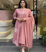 Dusty pink printed cotton kurta pant with dupatta