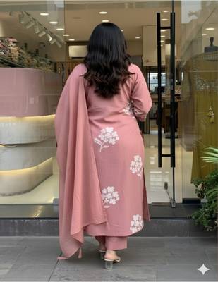 Dusty pink printed cotton kurta pant with dupatta 3