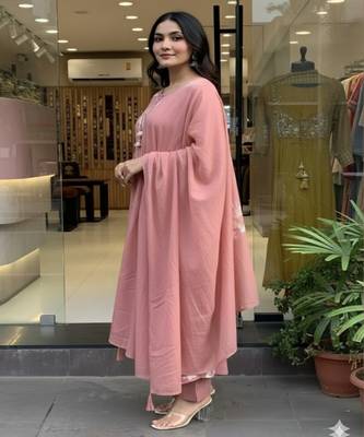 Dusty pink printed cotton kurta pant with dupatta 5