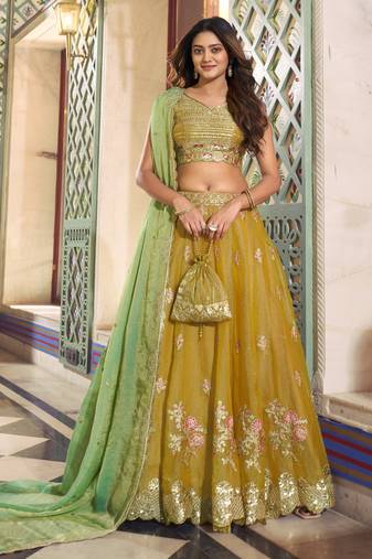  Moss Silk Embroidered Lehenga Choli for & Wedding Wear
