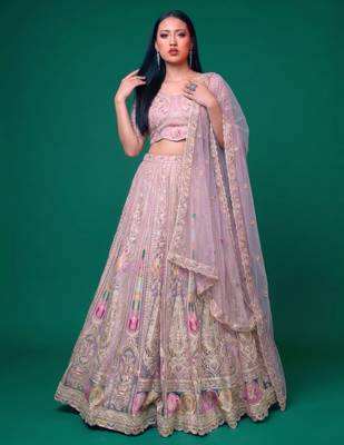 Bridal Wear Heavy Embroidered Net Lehenga Choli Set with Sequins 1